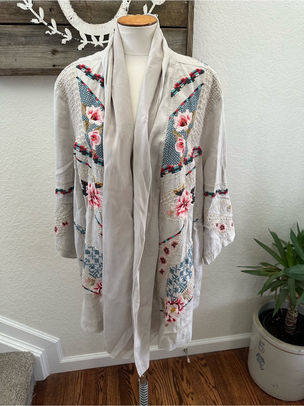 Johnny Was linen open front embroidered lightweight jacket size 3X
